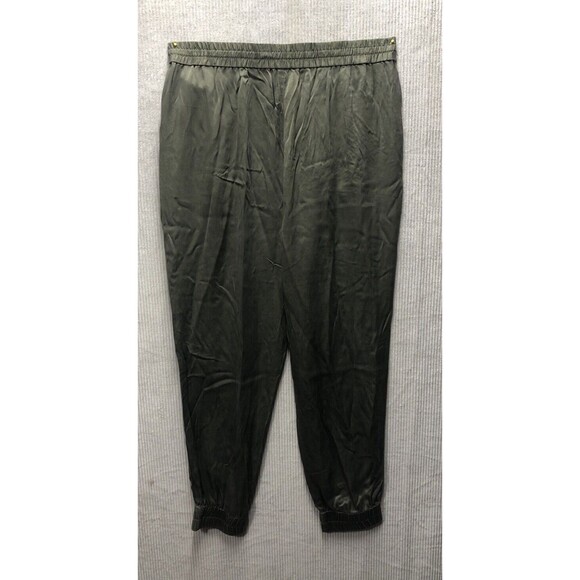 Paige Womens Joggers Size M Army Green Drawstring Zip Pockets 100% Silk - Picture 14 of 16